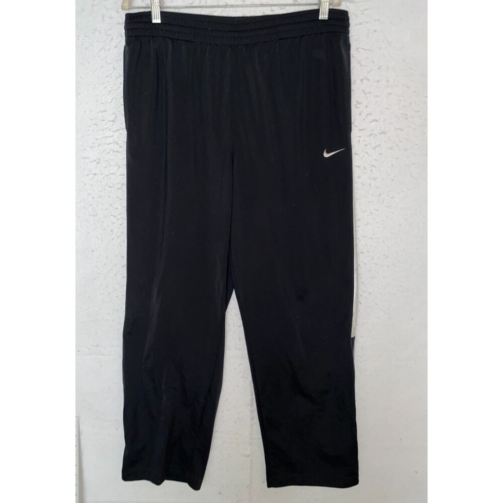 Nike Basketball Sweatpants Black white stripe Mens Sz L Vintage ankle zip